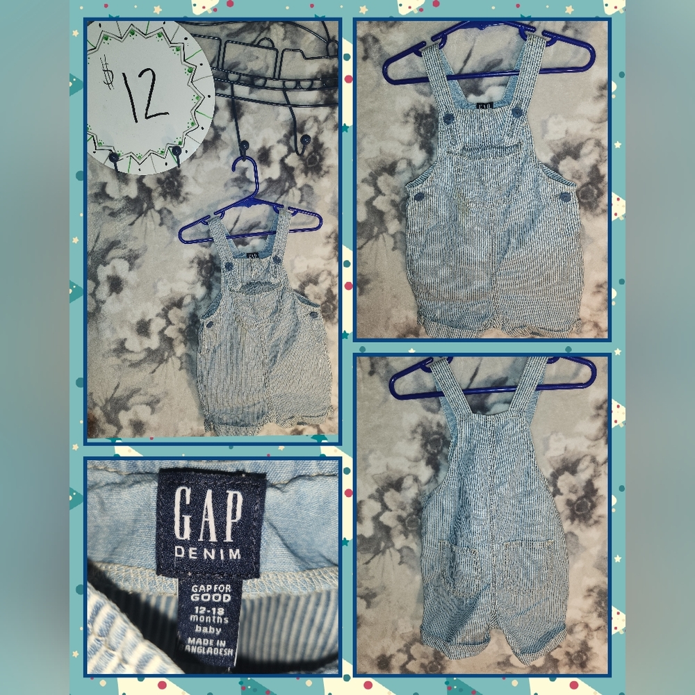 Gap Denim Overalls 12 month Toddler Baby Infant 1 Year Clothes Blue White $12